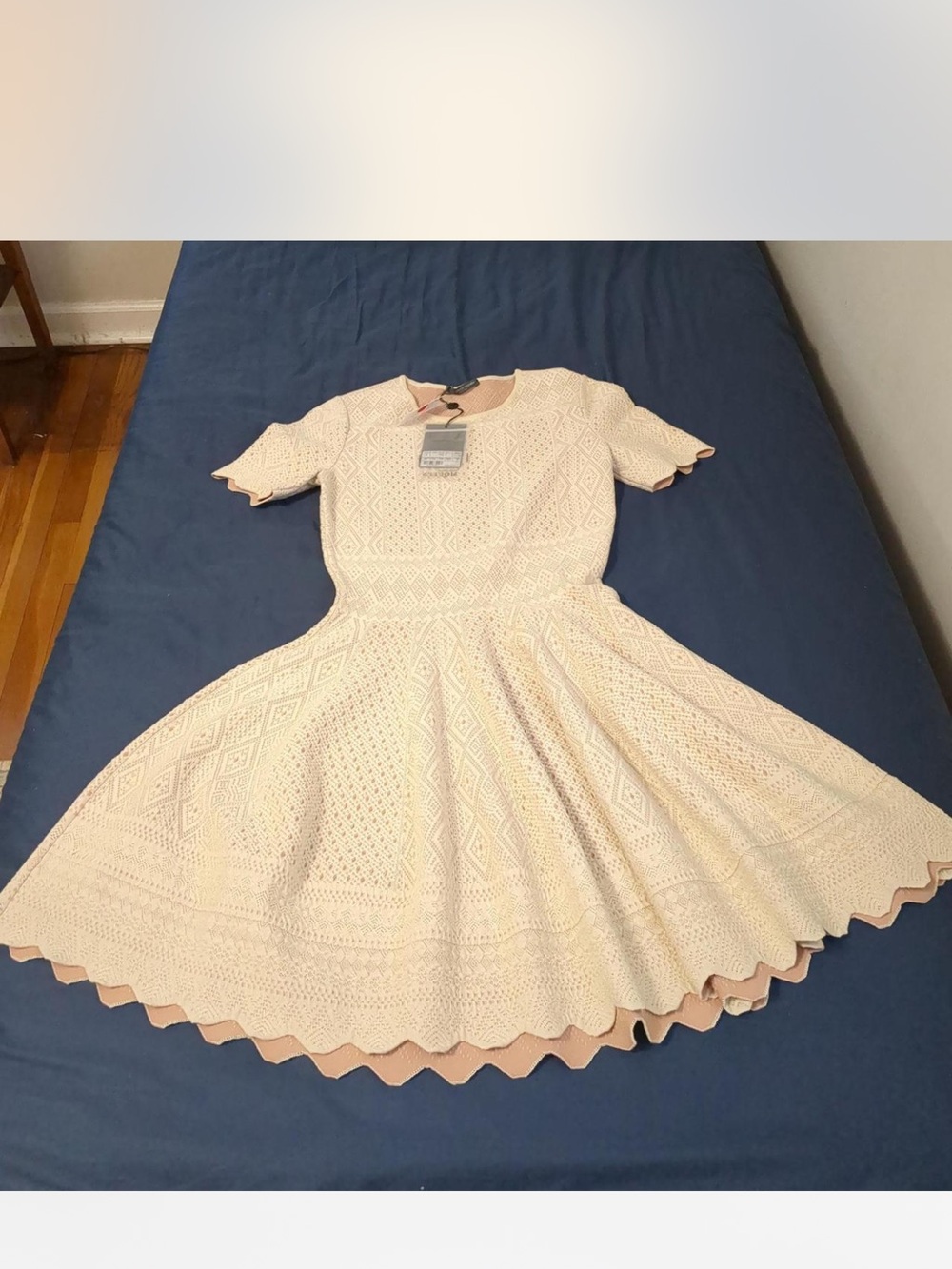 Alexander McQueen Cream Scalloped Lace Fit-and-Flare Dress